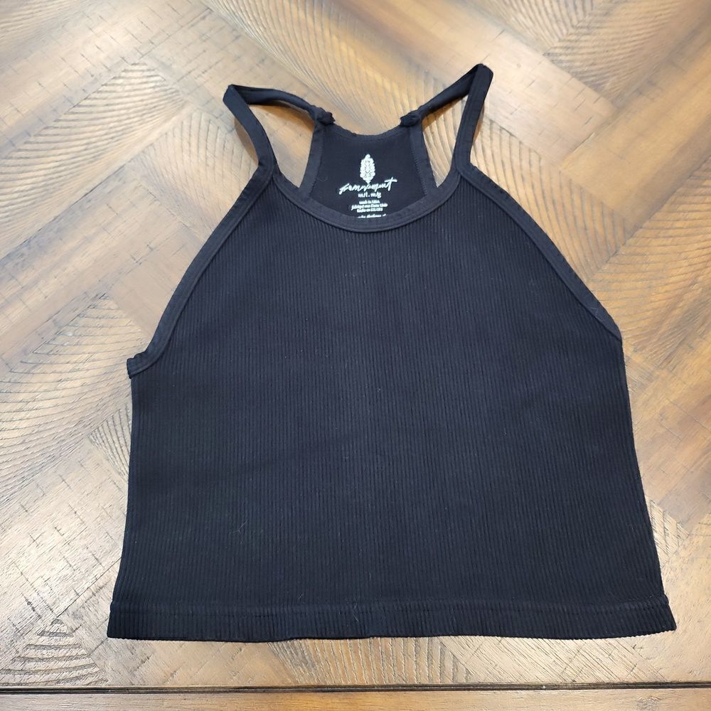 Free People Black Ribbed High-Neck Racerback Tank